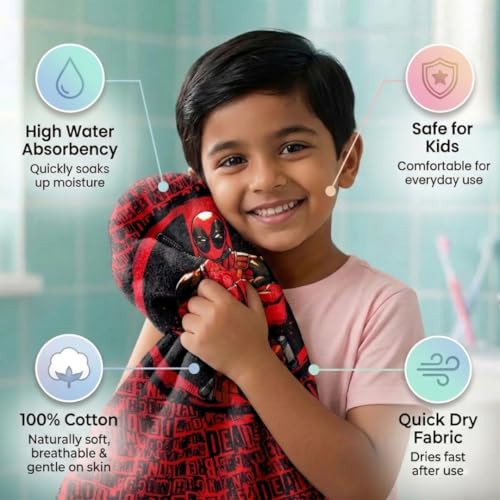 Athom Living Kids Soft Cotton Cartoons Digital Printed Bath Towel 60x120cm (Deadpool) - Image 5