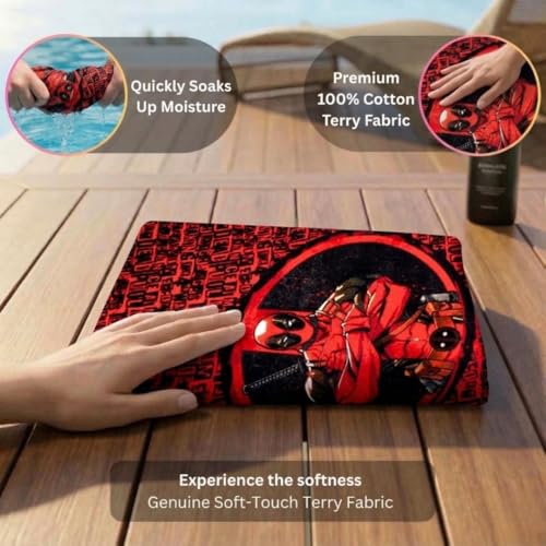 Athom Living Kids Soft Cotton Cartoons Digital Printed Bath Towel 60x120cm (Deadpool) - Image 4
