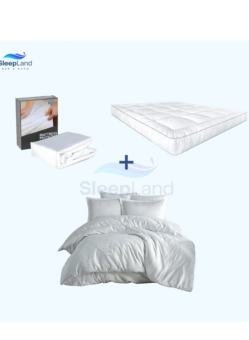 سليب لاند بكج ( لباد فندقي مقاس 200×200 سم ارتفاع 14 سم +  واقي مرتبة مقاس 200×200 سم + مفرش فندقي لون ابيض مقاس 200×200سم ) - Image 1