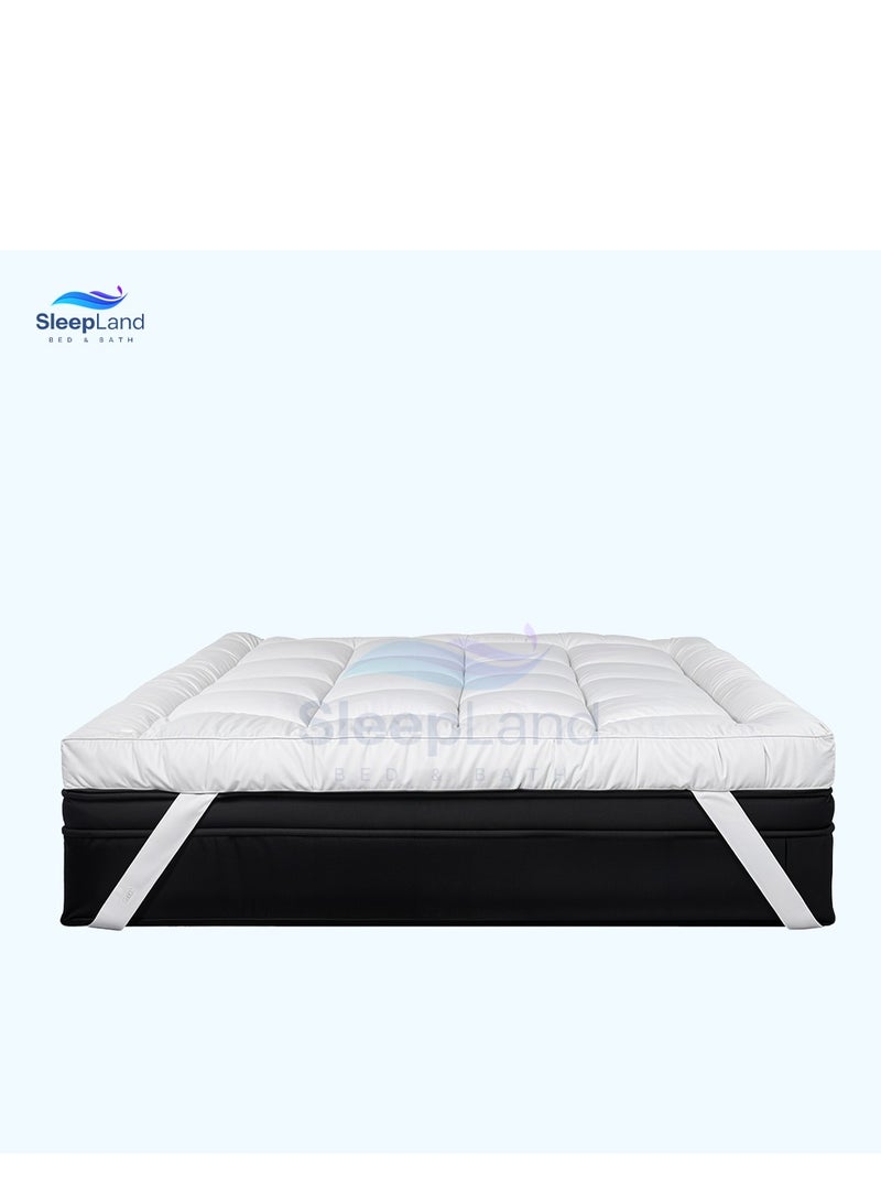 سليب لاند بكج ( لباد فندقي مقاس 200×200 سم ارتفاع 14 سم +  واقي مرتبة مقاس 200×200 سم + مفرش فندقي لون ابيض مقاس 200×200سم ) - Image 2