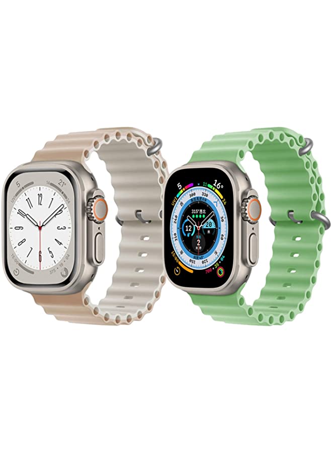 vesus Silicone Ocean Band Strap for Apple Watch Ultra 8 49mm Beige/White Double Side Strap with Mint Green Single Color Strap Set of 2