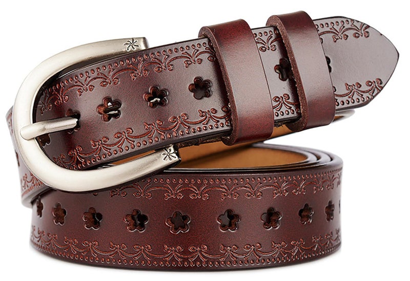 XuoAz Women-Leather-Belt for Jeans Pants Adjustable-Fashion-Casual-Waist-Belts Hollow Flower Belt for Ladies Girls - Image 1