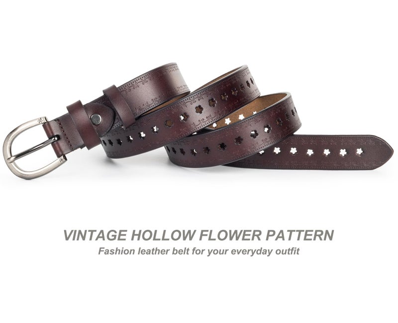 XuoAz Women-Leather-Belt for Jeans Pants Adjustable-Fashion-Casual-Waist-Belts Hollow Flower Belt for Ladies Girls - Image 4