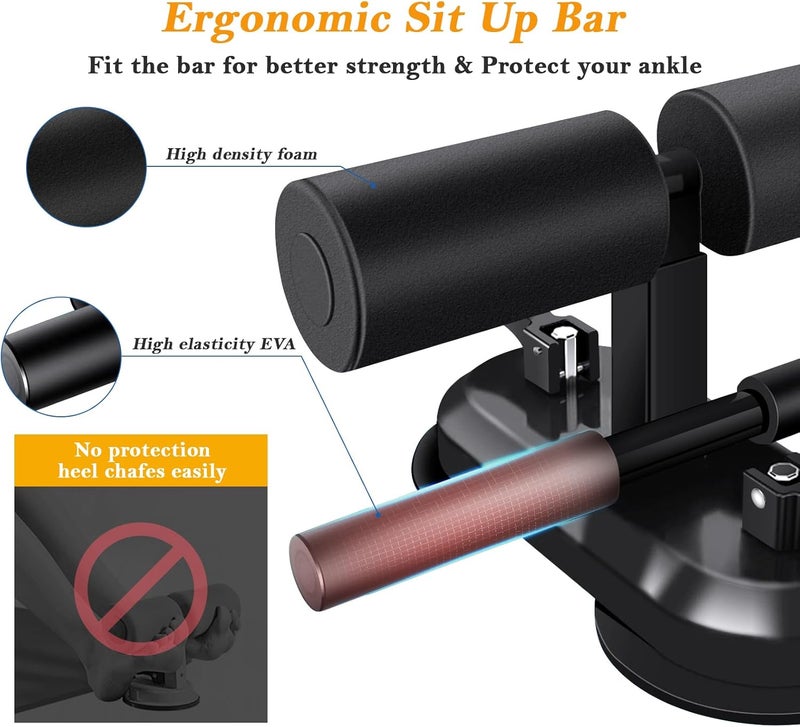 TARFEPA Sit Up Bar Floor, Portable Sit Up Exercise Equipment with 2 Strong Suction Cups and Adjustable Foot Holder, Abs Master Assistant Device for Home Workout with Massage Roller - Image 4