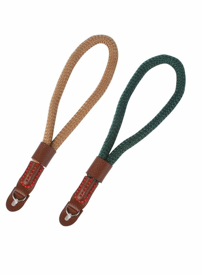 2 PCS Camera Hand Wrist Strap, Adjustable Wrist Strap Braided Wrist Strap Antislip Security Wrist Strap for Leica Canon Nikon Fuji Olympus Lumix Sony, Green and Brown - Image 1