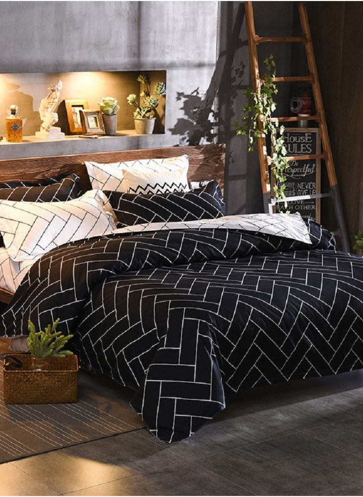 Sharpdo 6-Piece Double Size Printed Design Duvet Cover Set Cotton Black 200x230centimeter  - Image 1