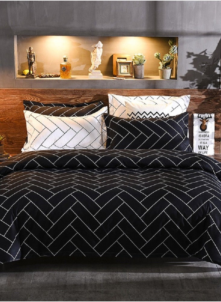 Sharpdo 6-Piece Double Size Printed Design Duvet Cover Set Cotton Black 200x230centimeter  - Image 3