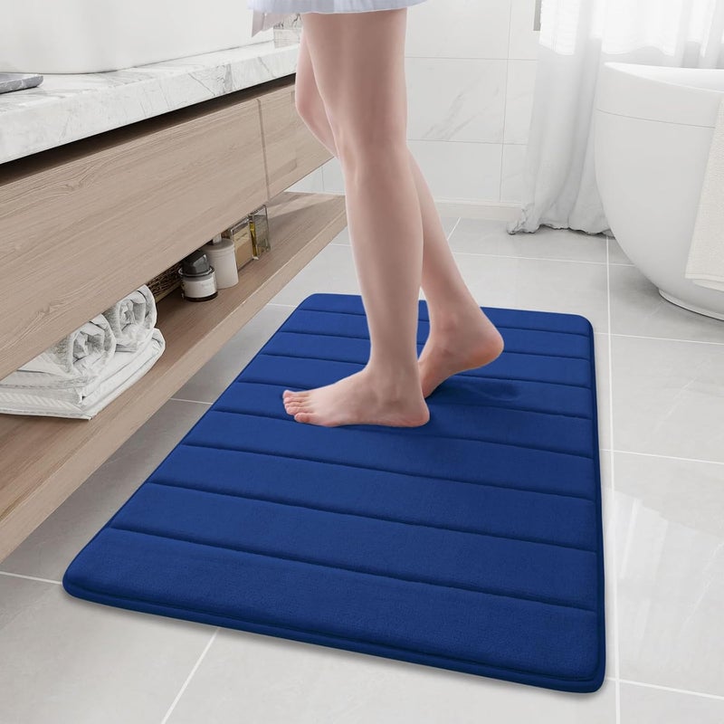 Buganda Memory Foam Bath Mat Rug, 35.4" x 24", Ultra Soft and Non-Slip Bathroom Rugs, Water Absorbent and Machine Washable Bath Rug Runner for Bathroom, Shower, and Tub, Navy Blue - Image 1