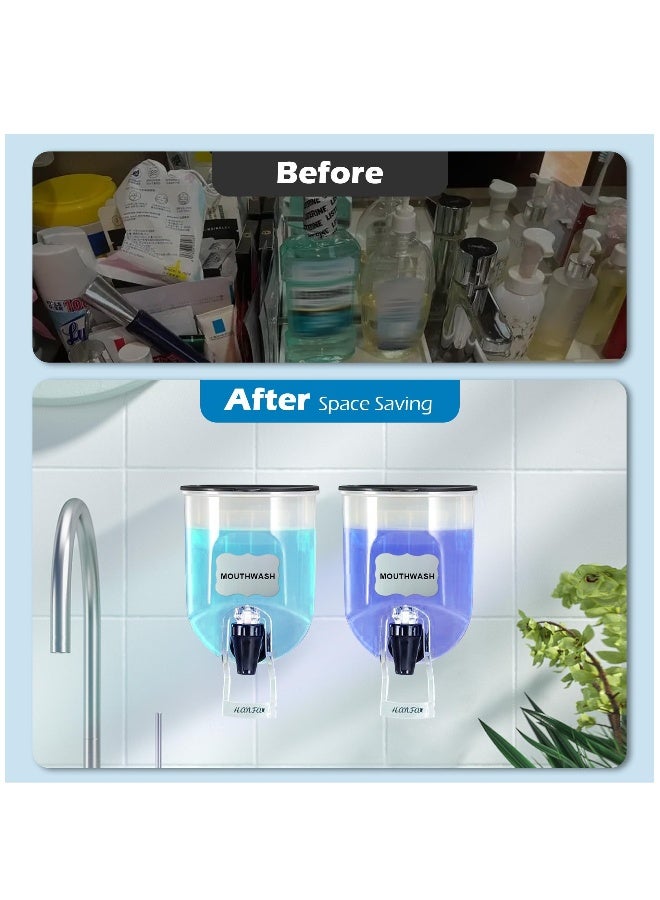 21oz Mouthwash Dispenser for Bathroom, 2 Pack Wall Mounted Clear Plastic Mouth Wash Container with 2 Reusable Sticker - Image 5