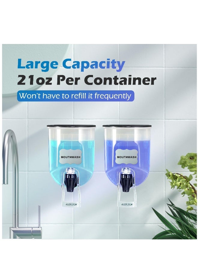 21oz Mouthwash Dispenser for Bathroom, 2 Pack Wall Mounted Clear Plastic Mouth Wash Container with 2 Reusable Sticker - Image 2