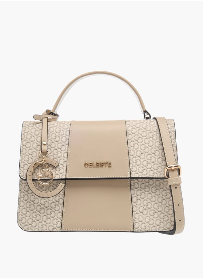 Celeste Womens Monogram Print Satchel Bag With Button Closure And Grab Handle  - Image 1