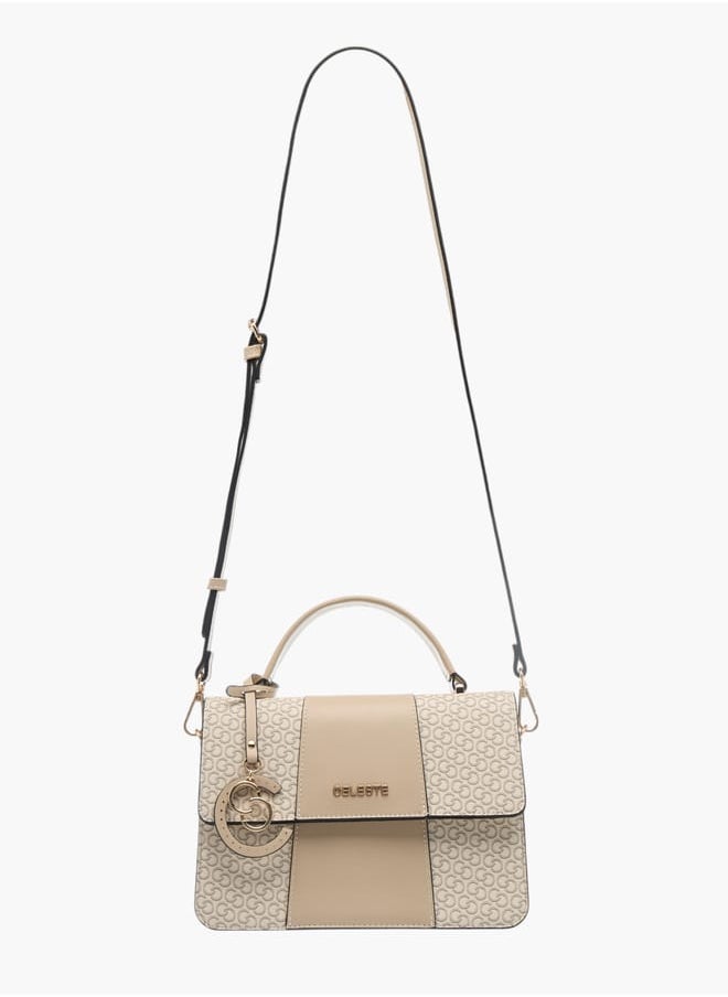 Celeste Womens Monogram Print Satchel Bag With Button Closure And Grab Handle  - Image 2
