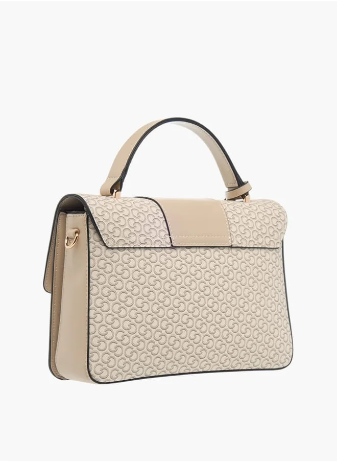 سيليست Womens Monogram Print Satchel Bag With Button Closure And Grab Handle
