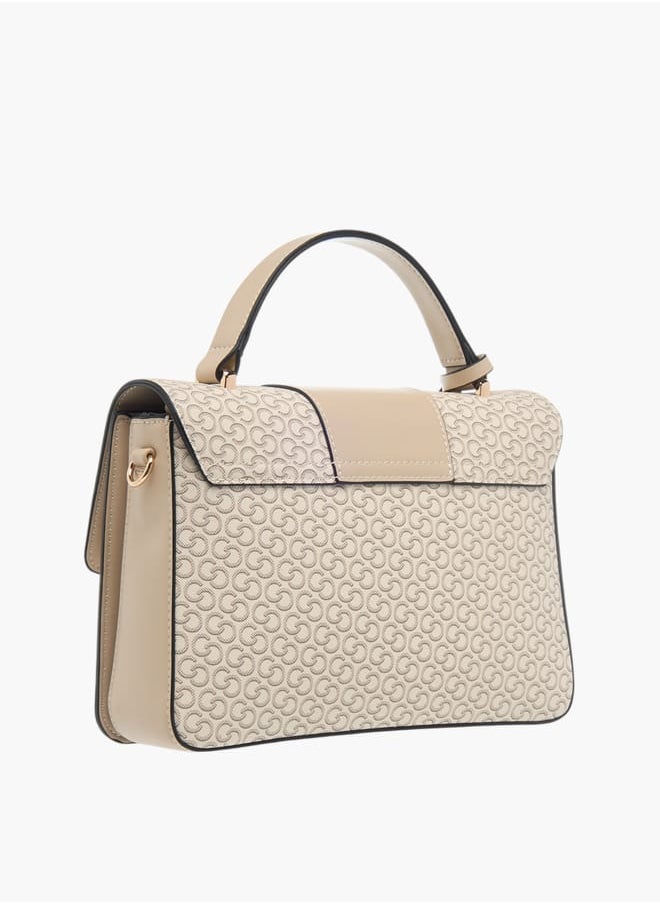 Celeste Womens Monogram Print Satchel Bag With Button Closure And Grab Handle  - Image 3