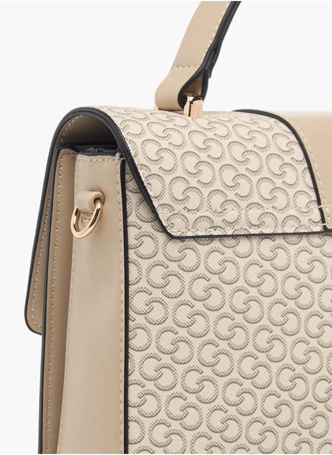 سيليست Womens Monogram Print Satchel Bag With Button Closure And Grab Handle