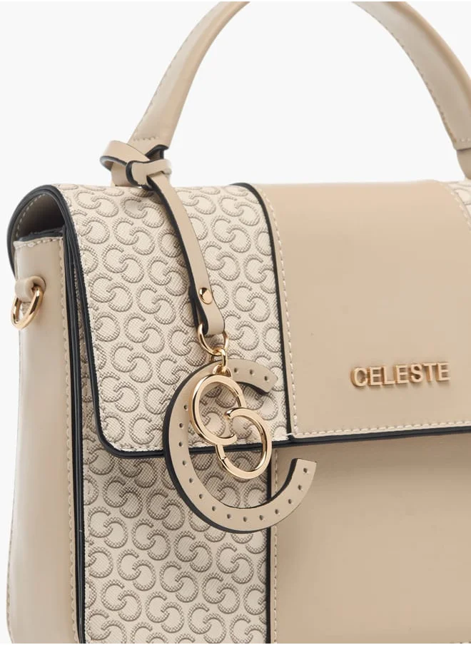 سيليست Womens Monogram Print Satchel Bag With Button Closure And Grab Handle