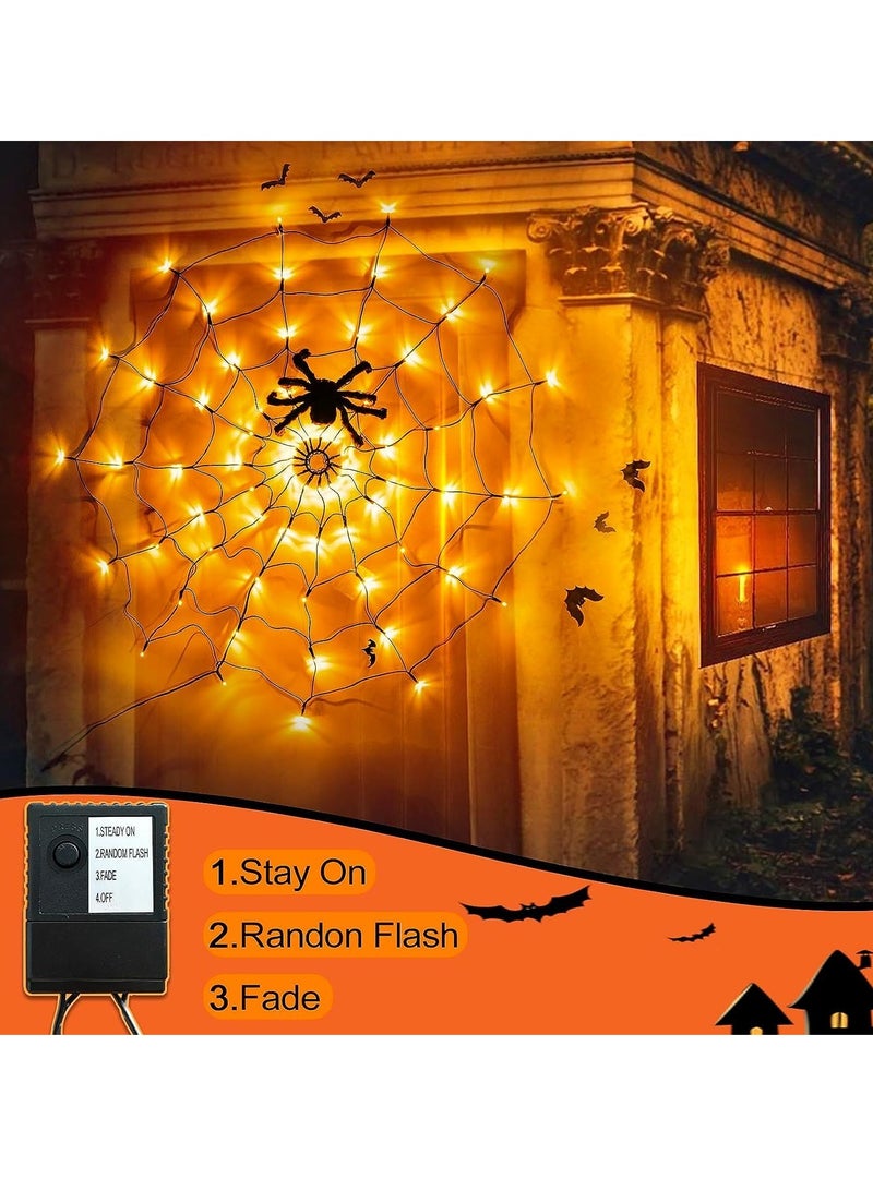 Excefore Decorations Lights, 70 LED Waterproof Orange Light Up Spiderweb, Orange Net Lights for House Garden Indoor and Outdoor Scary - Image 5