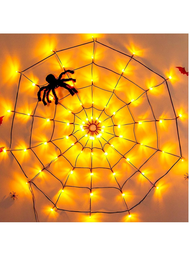 Excefore Decorations Lights, 70 LED Waterproof Orange Light Up Spiderweb, Orange Net Lights for House Garden Indoor and Outdoor Scary - Image 1