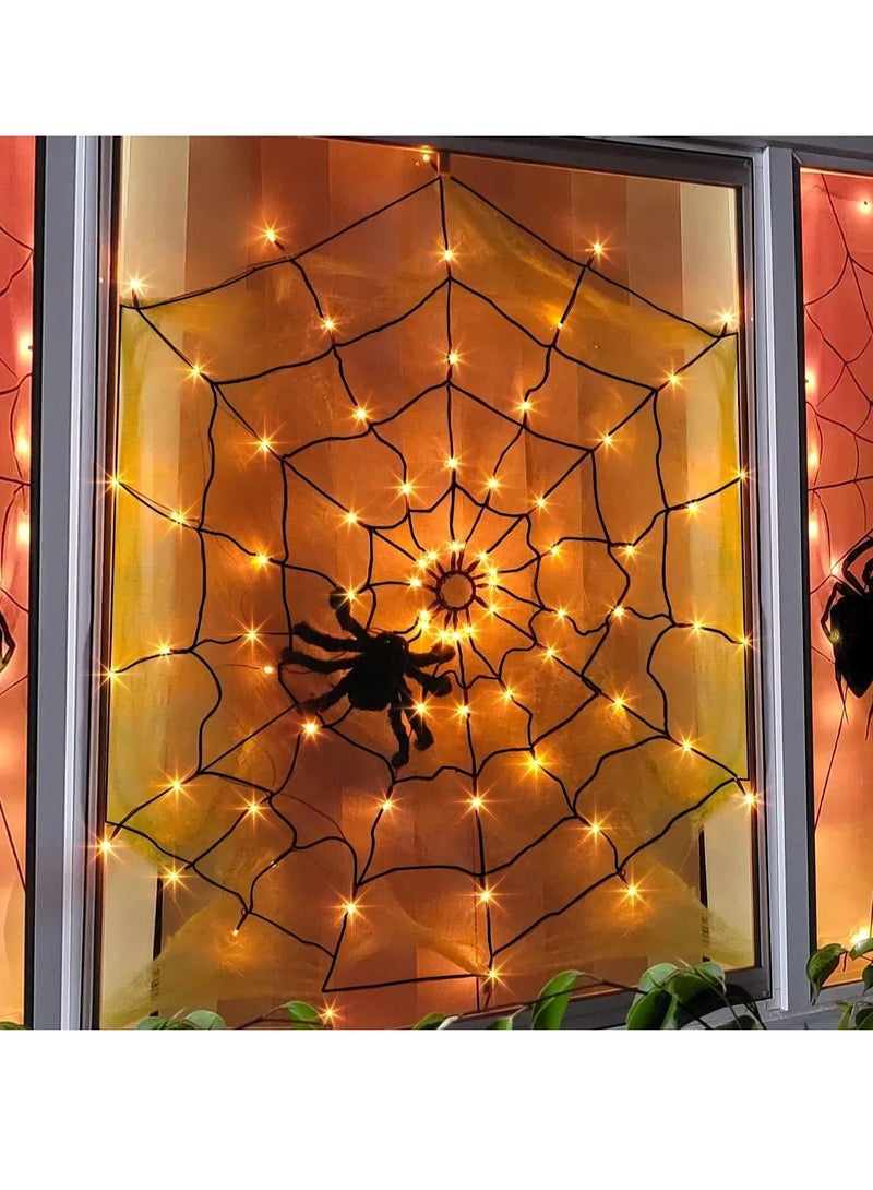 Excefore Decorations Lights, 70 LED Waterproof Orange Light Up Spiderweb, Orange Net Lights for House Garden Indoor and Outdoor Scary - Image 4