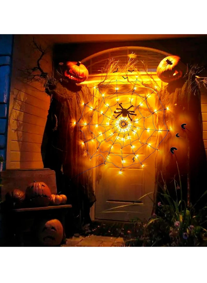Excefore Decorations Lights, 70 LED Waterproof Orange Light Up Spiderweb, Orange Net Lights for House Garden Indoor and Outdoor Scary - Image 3
