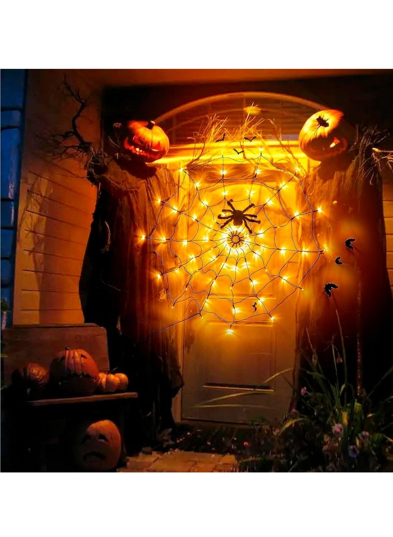 Excefore Decorations Lights, 70 LED Waterproof Orange Light Up Spiderweb, Orange Net Lights for House Garden Indoor and Outdoor Scary - Image 2