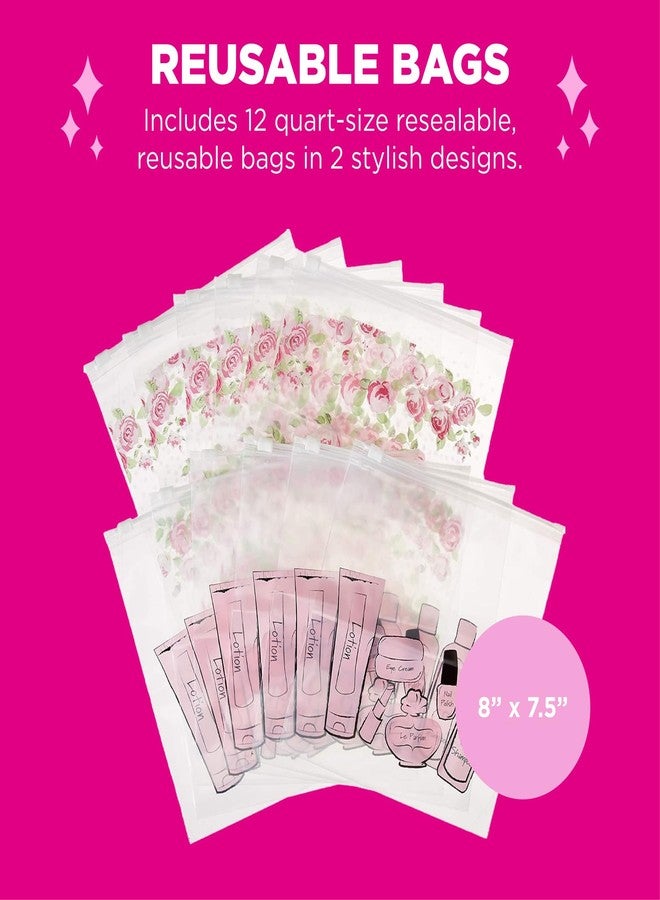 Miamica Print Piece Set 12 Quart-Size Bags Packing Organizers, Pink, 12 Pack - Image 2