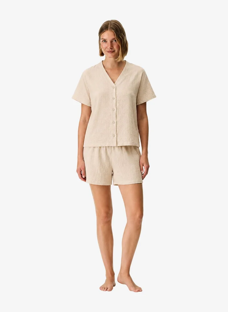 بنتي Women's Beige Short Sleeve Cotton Pyjama Set with Shorts