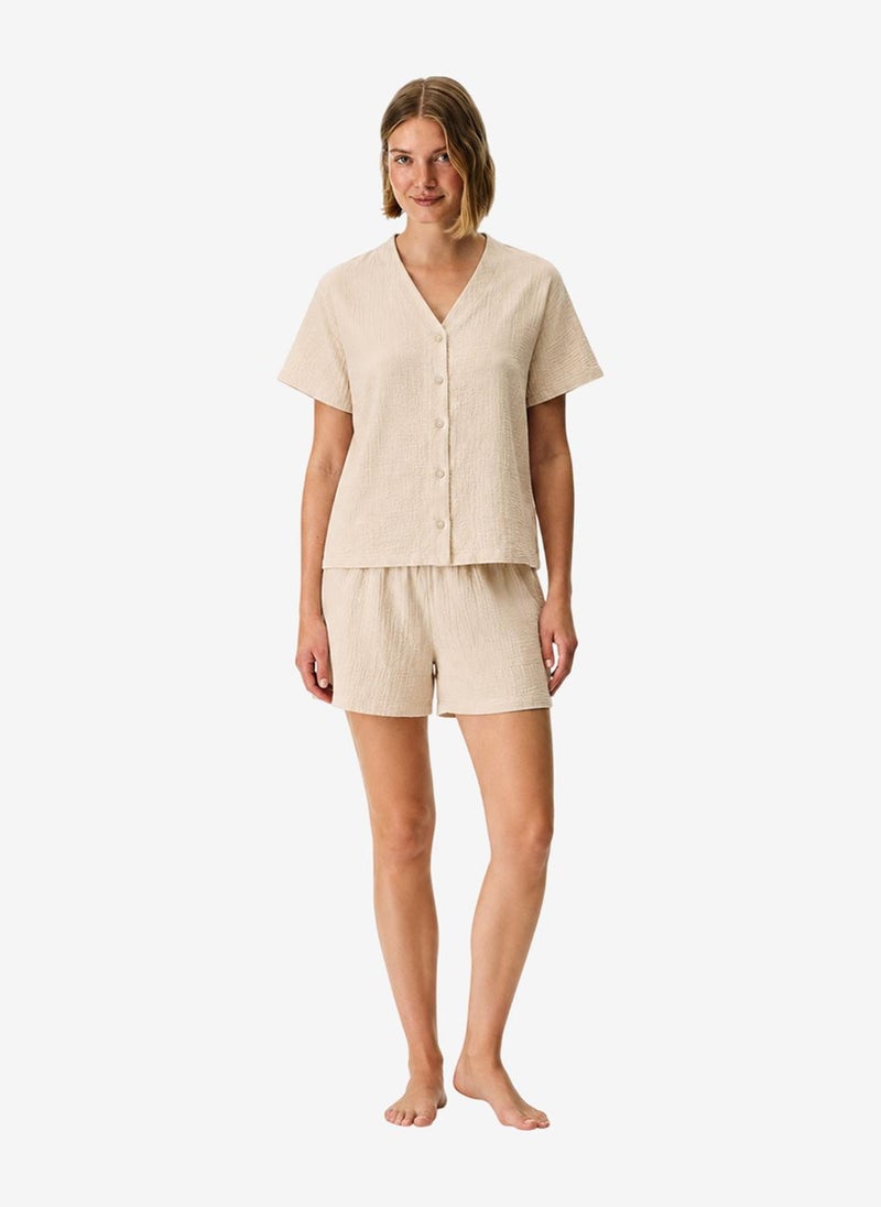 Penti Women's Beige Short Sleeve Cotton Pyjama Set with Shorts - Image 1