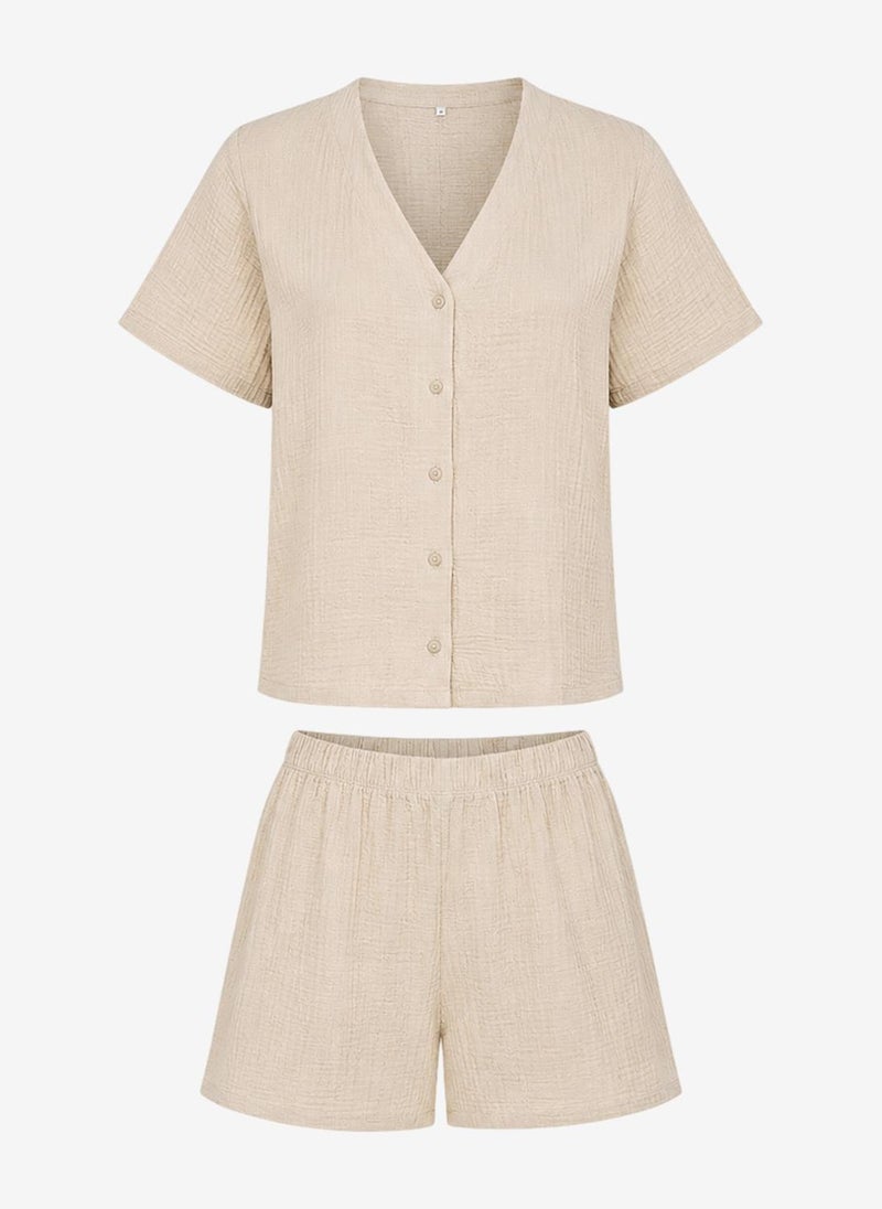 Penti Women's Beige Short Sleeve Cotton Pyjama Set with Shorts - Image 2