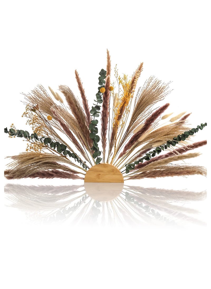 Excefore Dried Flowers Decoration, 91 Pcs Natural Pampas Grass Bouquets Boho Decor, DIY Mix Preserved Flowers Wreath with Bamboo Semicircle Base for Fall Arrangement, Wedding, Farmhouse Party  - Image 1