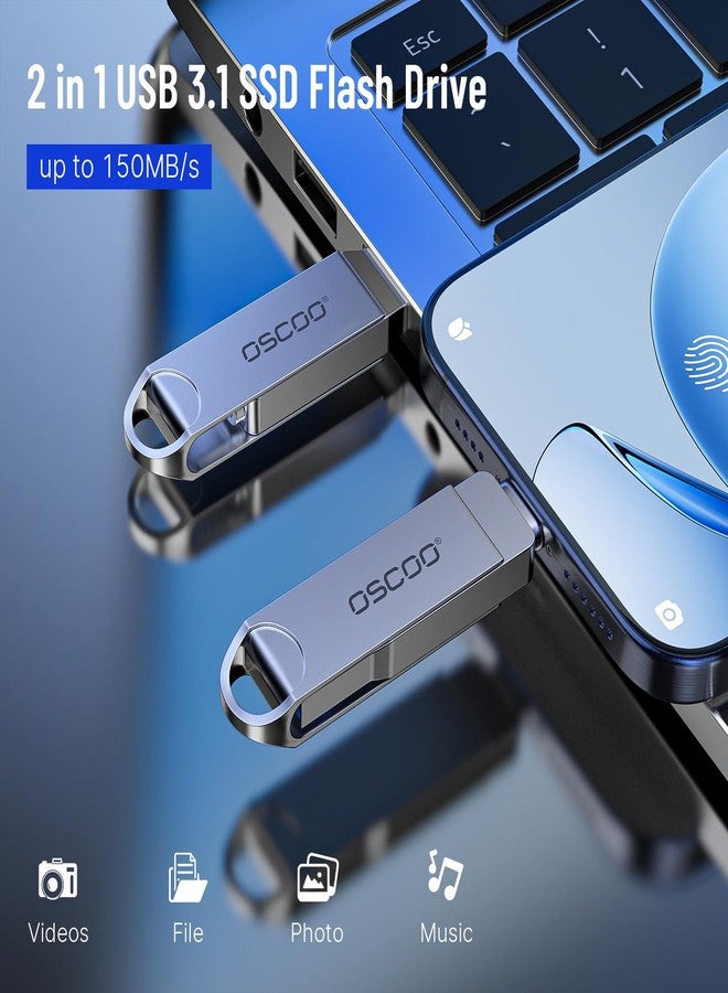 أوسكو محرك أقراص فلاش USB من OSCOO بسعة 128 جيجابايت، مزود بمنفذي USB-A و Type-C من الجيل الأول، وهو محرك أقراص محمول للهواتف الذكية وأجهزة الكمبيوتر المحمولة والأجهزة اللوحية. - Image 2