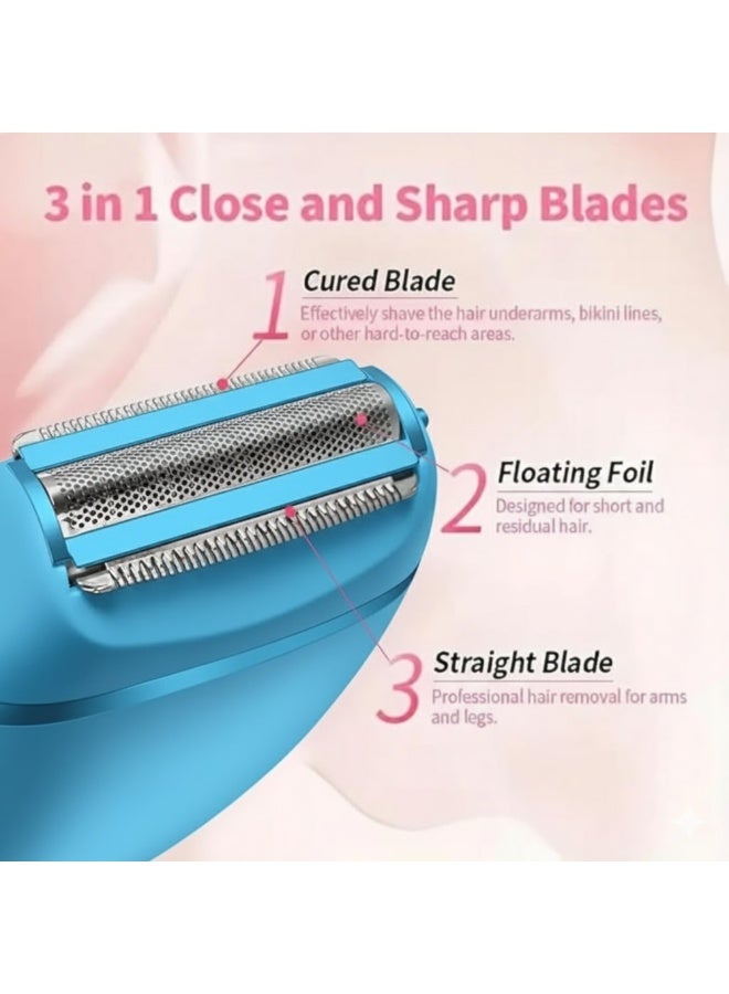 ماكينة حلاقة شعر نسائية قابلة لإعادة الشحن بمنفذ USB C لإزالة شعر الوجه كهربائية صغيرة قابلة لإعادة الشحن للنساء باللون الأزرق - Image 2