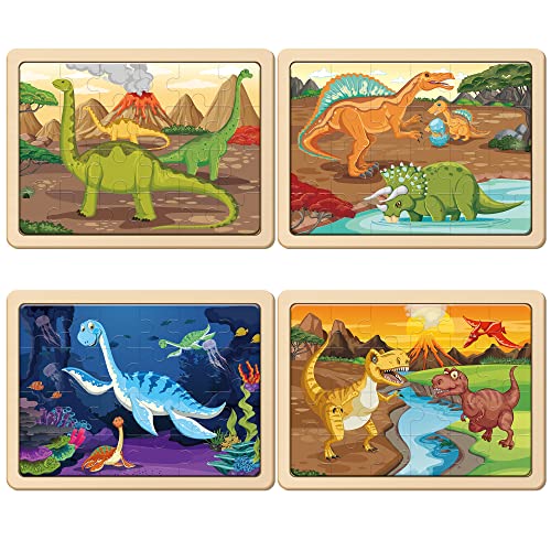 SYNARRY Large Dinosaur Wooden Puzzles for Kids 4 in 1 Gift Box122 94 in Jigsaw Puzzles for Kids Ages 46 Wood Puzzles for Kids Ages 35 Dinosaur Toys Gifts for 3 4 5 Year Old Boys Girls - Image 5