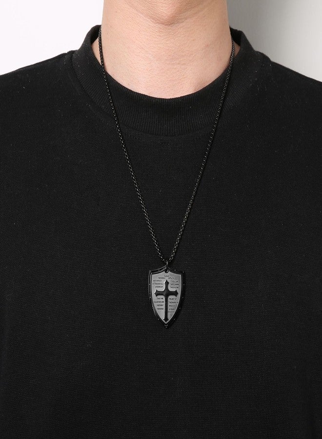 HZMAN Shield Armor of God Ephesians 6:16-17, Faith Cross Stainless Steel Pendant Necklace (Black) - Image 2