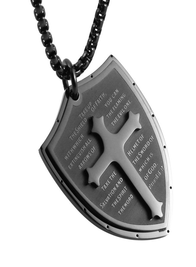 HZMAN Shield Armor of God Ephesians 6:16-17, Faith Cross Stainless Steel Pendant Necklace (Black) - Image 3