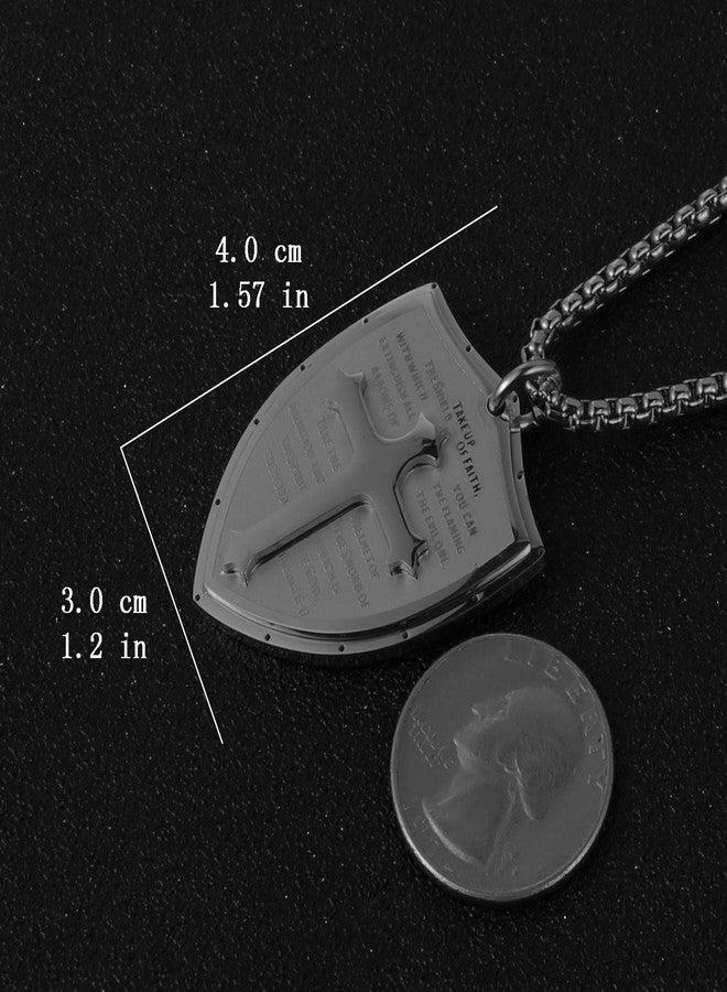 HZMAN Shield Armor of God Ephesians 6:16-17, Faith Cross Stainless Steel Pendant Necklace (Black) - Image 5
