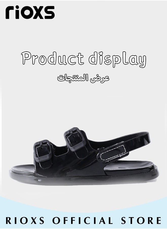 RIOXS Kids Boys Double Buckle Sandals,Open Toe Water Sandals,Adjustable Back Strap Sandal,Lightweight Flat Sandals For Little Big Kid Boys,Hook Loop Sandal,Anti-slip Flat Sandals For Boys  - Image 2