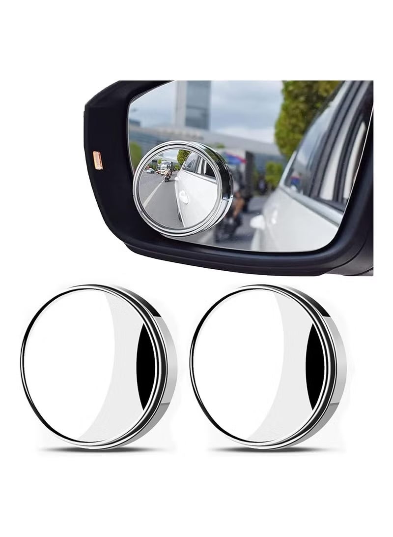 مرايا النقطة العمياء، عبوة من قطعتين، تدور 360 درجة، فضية، دائرية، منحنية، محدبة، زاوية واسعة، مضادة للماء، عالية الدقة، من الزجاج الكريستالي، مرايا النقطة العمياء للسيارات والشاحنات والسيارات الرياضية متعددة الاستخدامات، سلامة المرور - Image 1