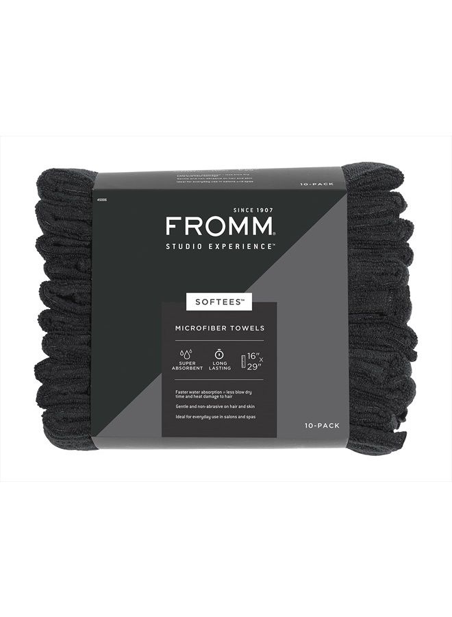 Fromm Softees Microfiber Salon Hair Towels - Fast Drying Towel for Hair, Hands, Face – Use at Home, Salon, Spa, Barber – 16" x 29" - Extra Durable and Absorbent - Black, 45006, 10 Count (Pack of 1) - Image 1