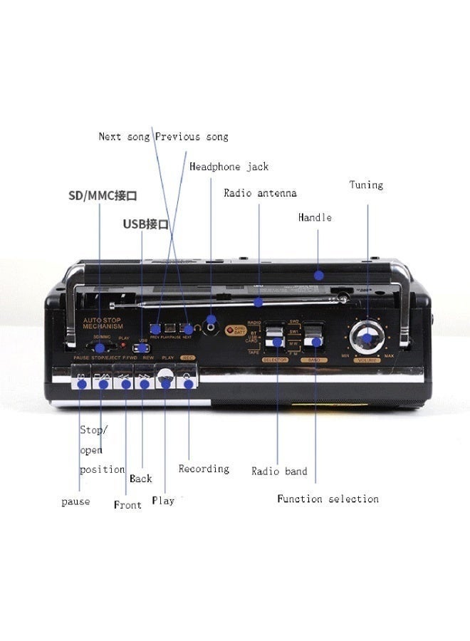 ASIV Bluetooth Radio Cassette Player - Cassette to USB/SD Converter Multi-band FM/AM/SW Radio with Hi-Fi Speaker for Home/Garden/Travel Portable Nostalgic Gift - Image 3
