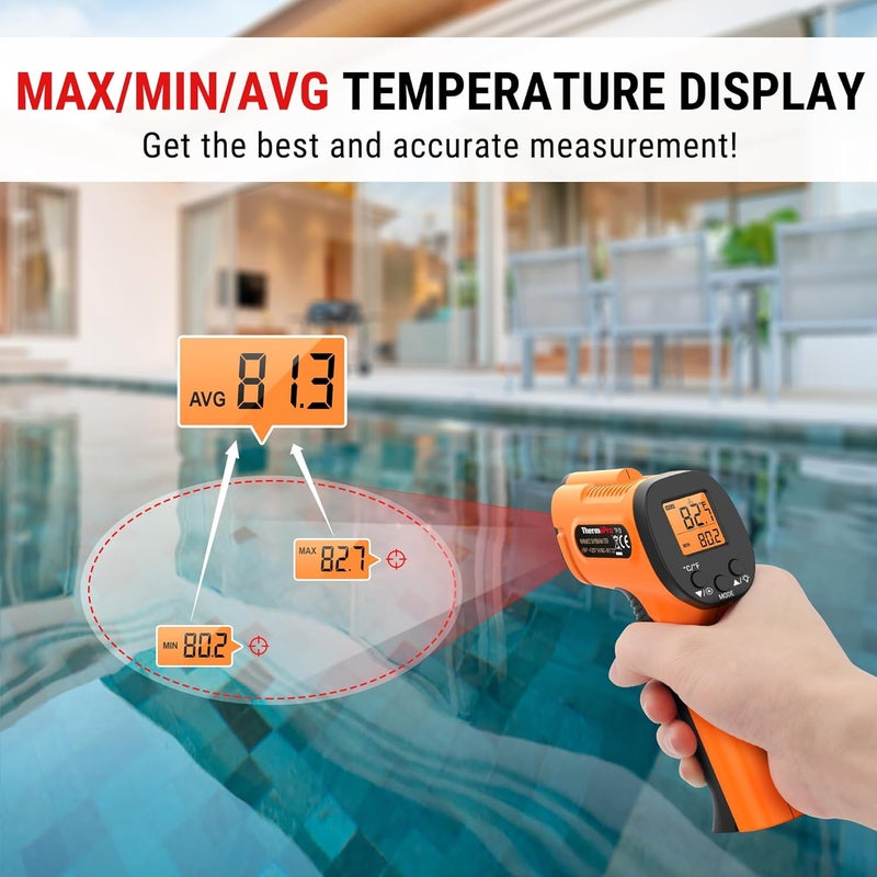 ThermoPro مسدس مقياس الحرارة بالأشعة تحت الحمراء TP30، مقياس حرارة ليزر للطهي، فرن بيتزا، صينية، محرك، HVAC، مسدس حرارة ليزر مع قابلية ضبط الانبعاثية والقياس الأقصى -58°F ~1022°F (غير مخصص للبشر) - Image 5