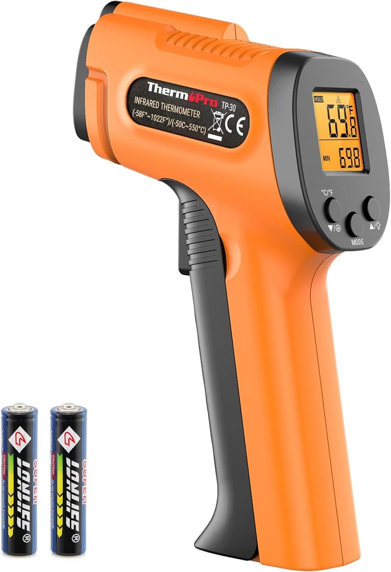 ThermoPro مسدس مقياس الحرارة بالأشعة تحت الحمراء TP30، مقياس حرارة ليزر للطهي، فرن بيتزا، صينية، محرك، HVAC، مسدس حرارة ليزر مع قابلية ضبط الانبعاثية والقياس الأقصى -58°F ~1022°F (غير مخصص للبشر) - Image 1