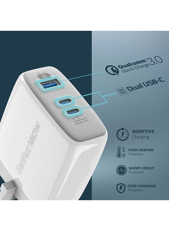 REBENUO 120W Super-speed GaNFast Charger With Power Delivery & Quick Charge 3.0 White - Image 3