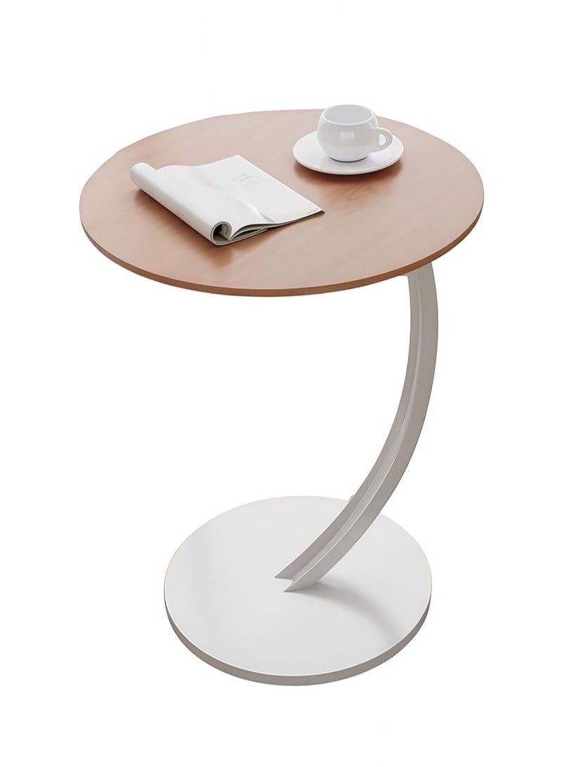 أبوستيم طاولة جانبية على شكل حرف C، طاولة جانبية صغيرة بإطار معدني، طاولة قهوة مستديرة لغرفة المعيشة والمكتب، طاولة جانبية مزخرفة لغرفة النوم (لون الخشب + إطار أسود) - Image 1