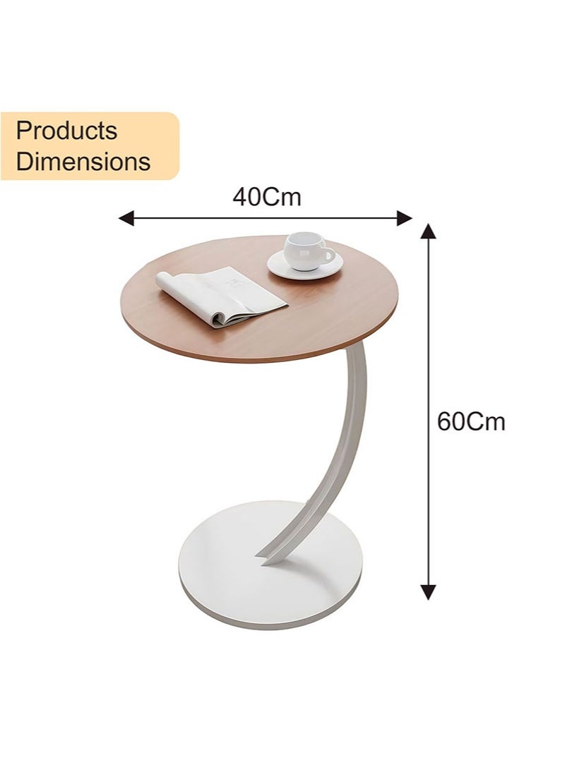 أبوستيم طاولة جانبية على شكل حرف C، طاولة جانبية صغيرة بإطار معدني، طاولة قهوة مستديرة لغرفة المعيشة والمكتب، طاولة جانبية مزخرفة لغرفة النوم (لون الخشب + إطار أسود) - Image 2