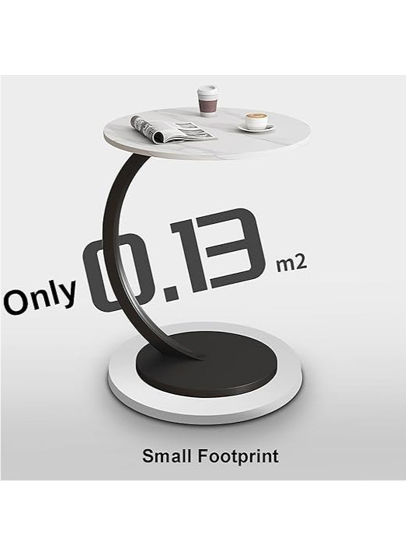 أبوستيم طاولة جانبية على شكل حرف C، طاولة جانبية صغيرة بإطار معدني، طاولة قهوة مستديرة لغرفة المعيشة والمكتب، طاولة جانبية مزخرفة لغرفة النوم (لون الخشب + إطار أسود) - Image 5