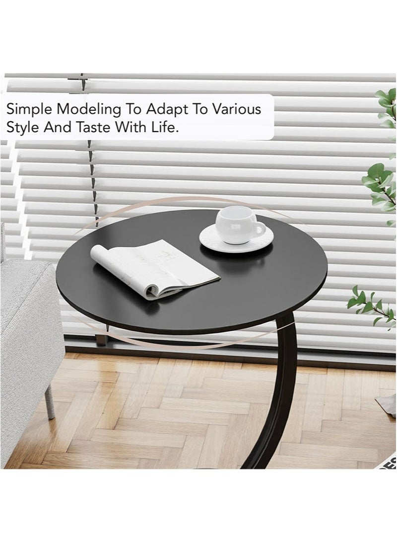 أبوستيم طاولة جانبية على شكل حرف C، طاولة جانبية صغيرة بإطار معدني، طاولة قهوة مستديرة لغرفة المعيشة والمكتب، طاولة جانبية مزخرفة لغرفة النوم (لون الخشب + إطار أسود) - Image 3