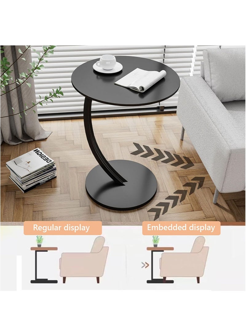 أبوستيم طاولة جانبية على شكل حرف C، طاولة جانبية صغيرة بإطار معدني، طاولة قهوة مستديرة لغرفة المعيشة والمكتب، طاولة جانبية مزخرفة لغرفة النوم (لون الخشب + إطار أسود) - Image 4