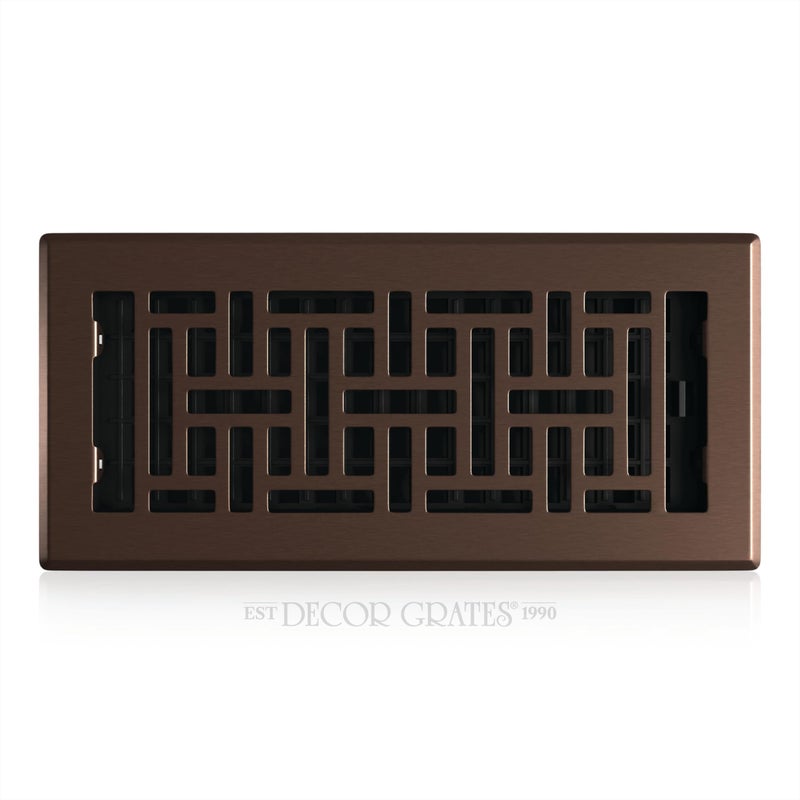 Decor Grates Metal Oriental Decorative Air Vent Cover 4x10 Floor Register â€“ Adjustable Control Lever â€“ AC Floor Vent Covers for Home Floor Vents â€“ Fits 4 x 10 Inch Opening â€“ Rubbed Bronze (AJH410-RB) - Image 1