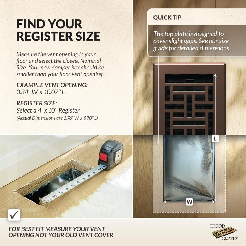Decor Grates Metal Oriental Decorative Air Vent Cover 4x10 Floor Register â€“ Adjustable Control Lever â€“ AC Floor Vent Covers for Home Floor Vents â€“ Fits 4 x 10 Inch Opening â€“ Rubbed Bronze (AJH410-RB) - Image 3